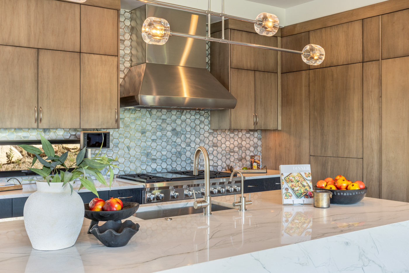Professional gas range and prep sink detail